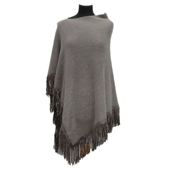 LA FIORENTINA SOFT PONCHO WITH FAUX SUEDE FRINGE GRAY CF11DX0R7N9  🔥🔥🔥 SALE - Picture 1 of 7